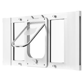 Cat Door for Window, Adjustable to Fit Window Width 27"-32", 4 Secure Lock Modes, Aluminum Frame and High-Transparency Glass, Magnetic Closure